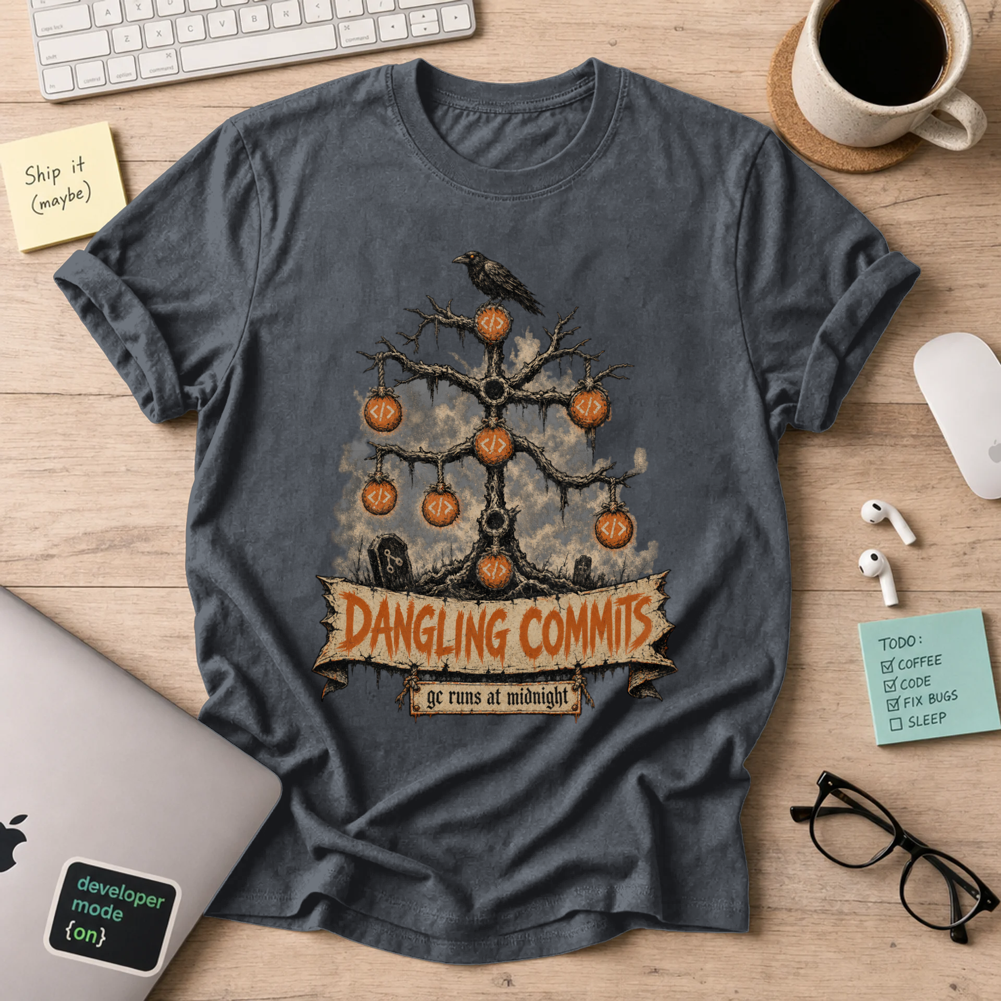 Dangling Commits Shirt — Dark Heather