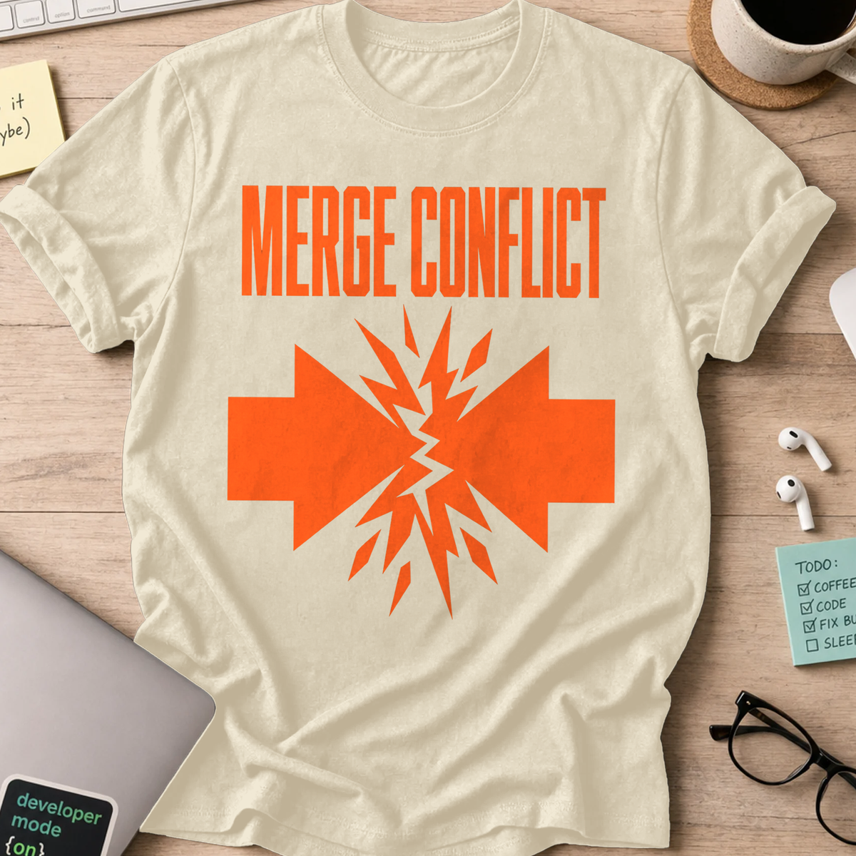 Orange Merge Conflict Shirt — Natural