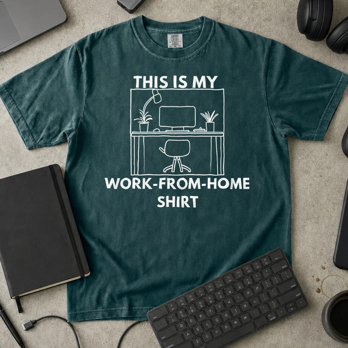 This Is My Work From Home Shirt Shirt in Blue Spruce, Comfort Colors 1717 tee flat lay