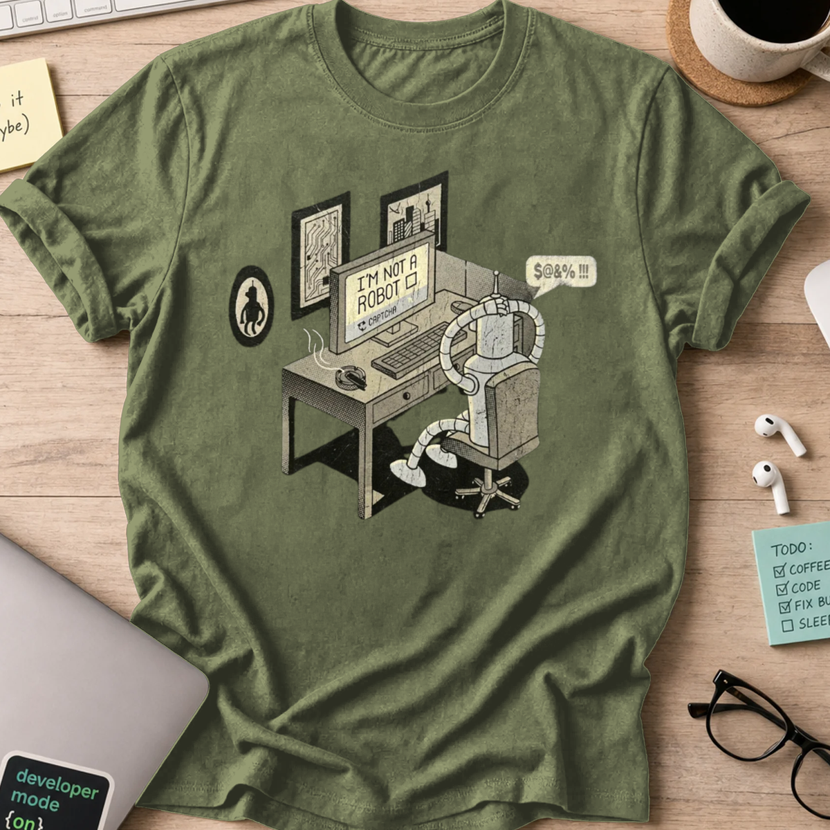 I'm Not A Robot Captcha Shirt - Military Green