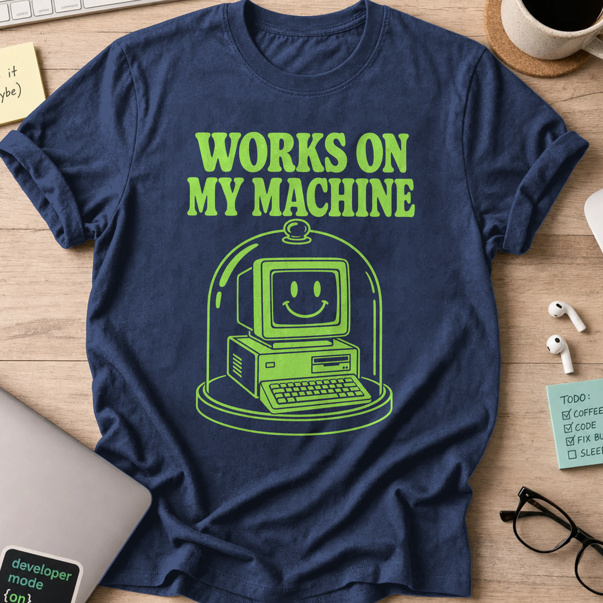 Works on My Machine Script Shirt — Navy