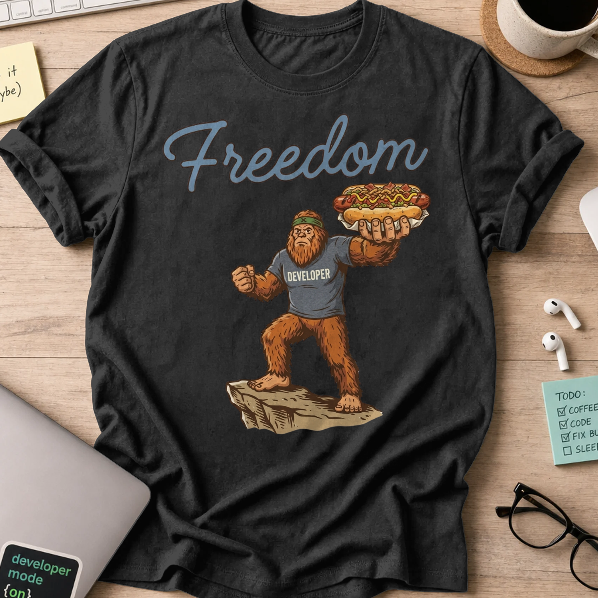 Freedom Bigfoot Hot Dog Shirt - Black