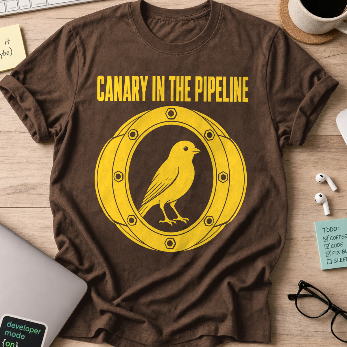 Canary in the Pipeline Shirt — Dark Chocolate