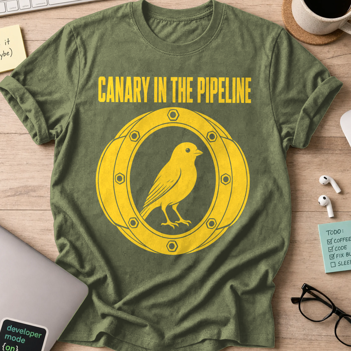 Canary in the Pipeline Shirt — Military Green