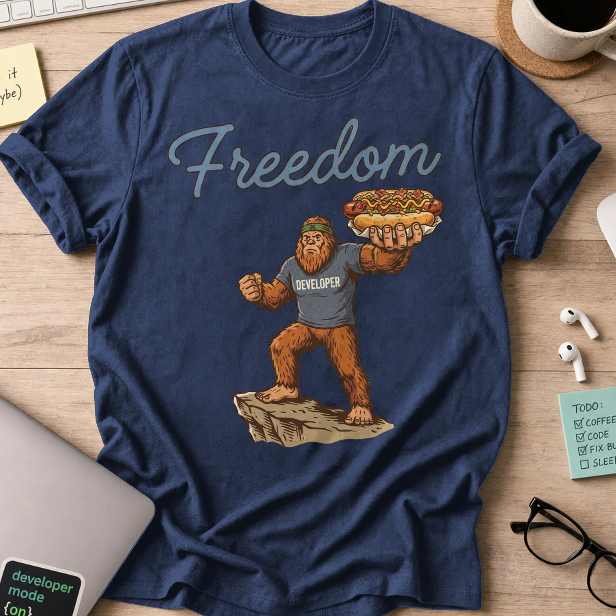 Freedom Bigfoot Hot Dog Shirt - Navy