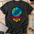 Black programmer shirt printed with "#1 bug fixing dad", a funny developer t-shirt and gift for the programmer dad in your life.