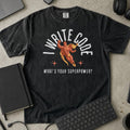 I Write Code What's Your Superpower Shirt in Black, Comfort Colors 1717 tee flat lay