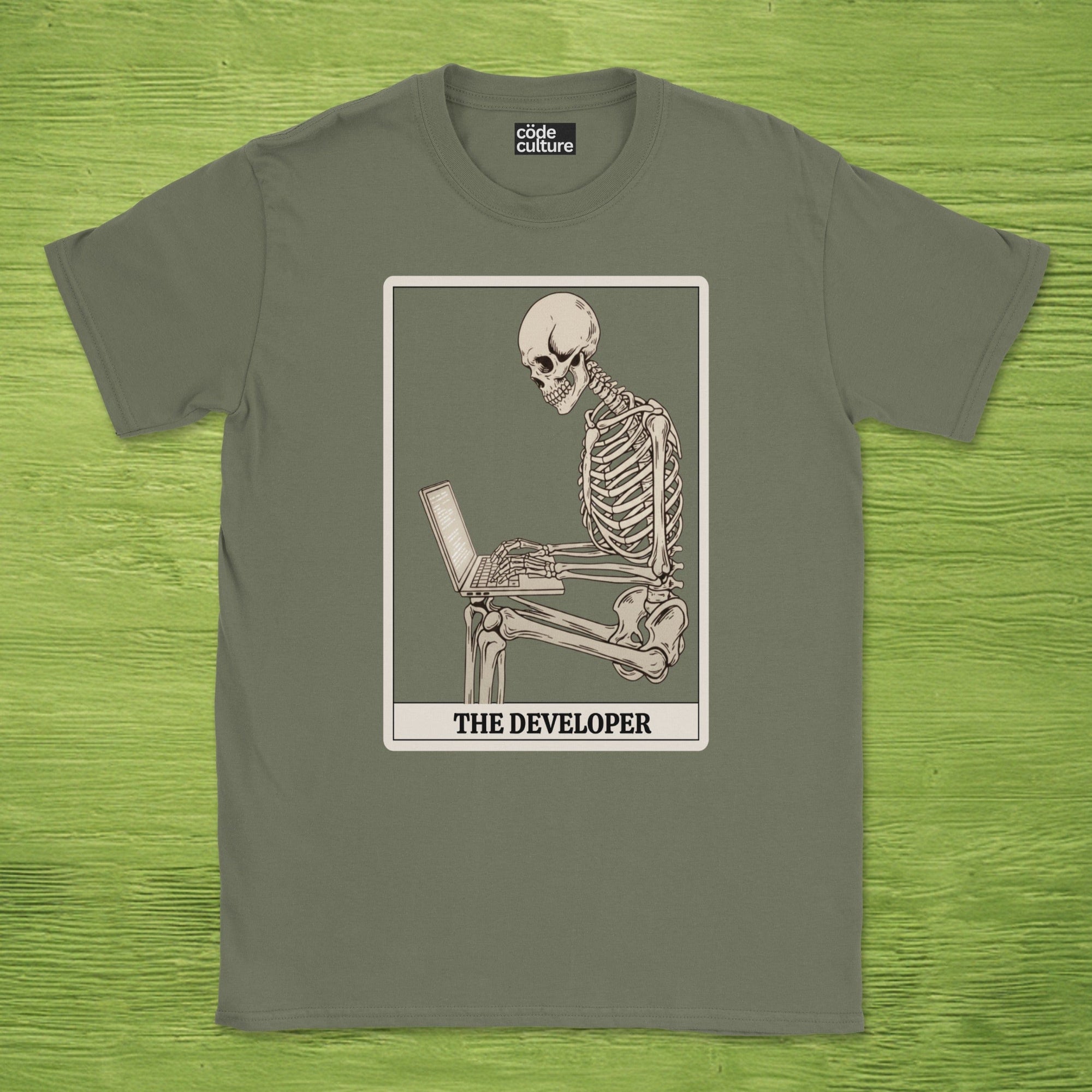 working skeleton developer shirt