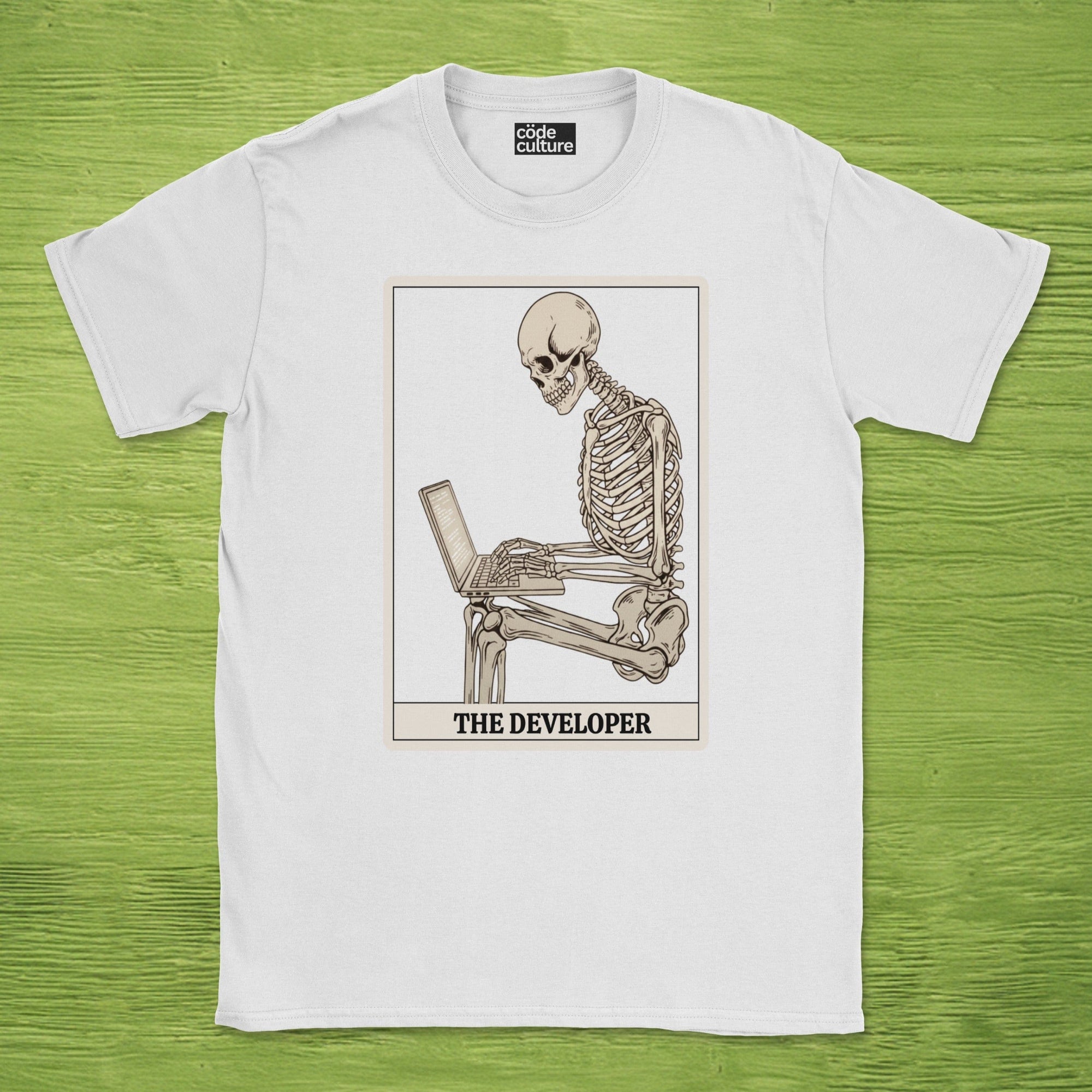 working skeleton developer shirt