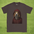 Code Culture dog in hoodie shirt funny programmer T-Shirt in Dark Chocolate — Code Culture developer clothing