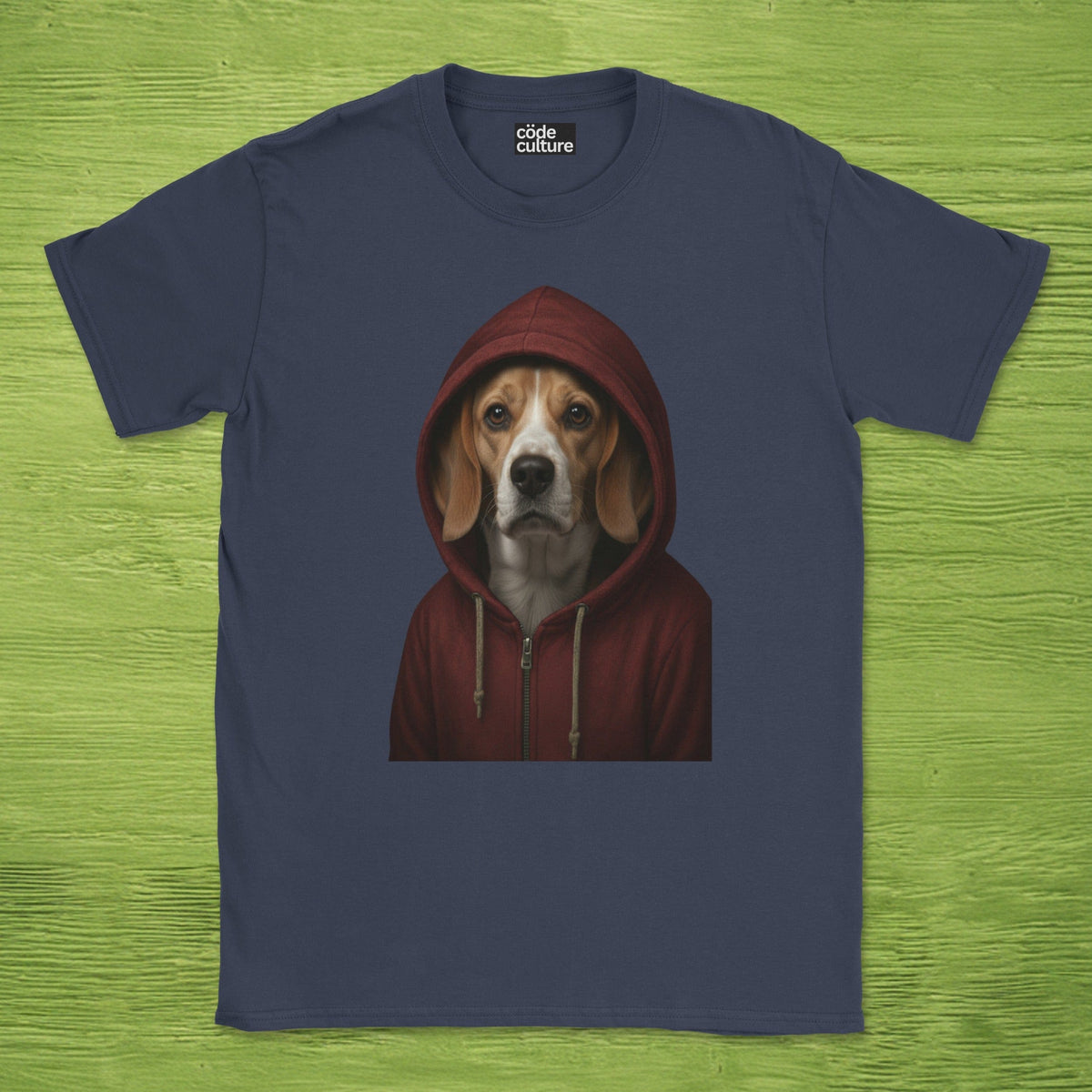 Code Culture dog in hoodie shirt funny programmer T-Shirt in Navy — Code Culture developer clothing