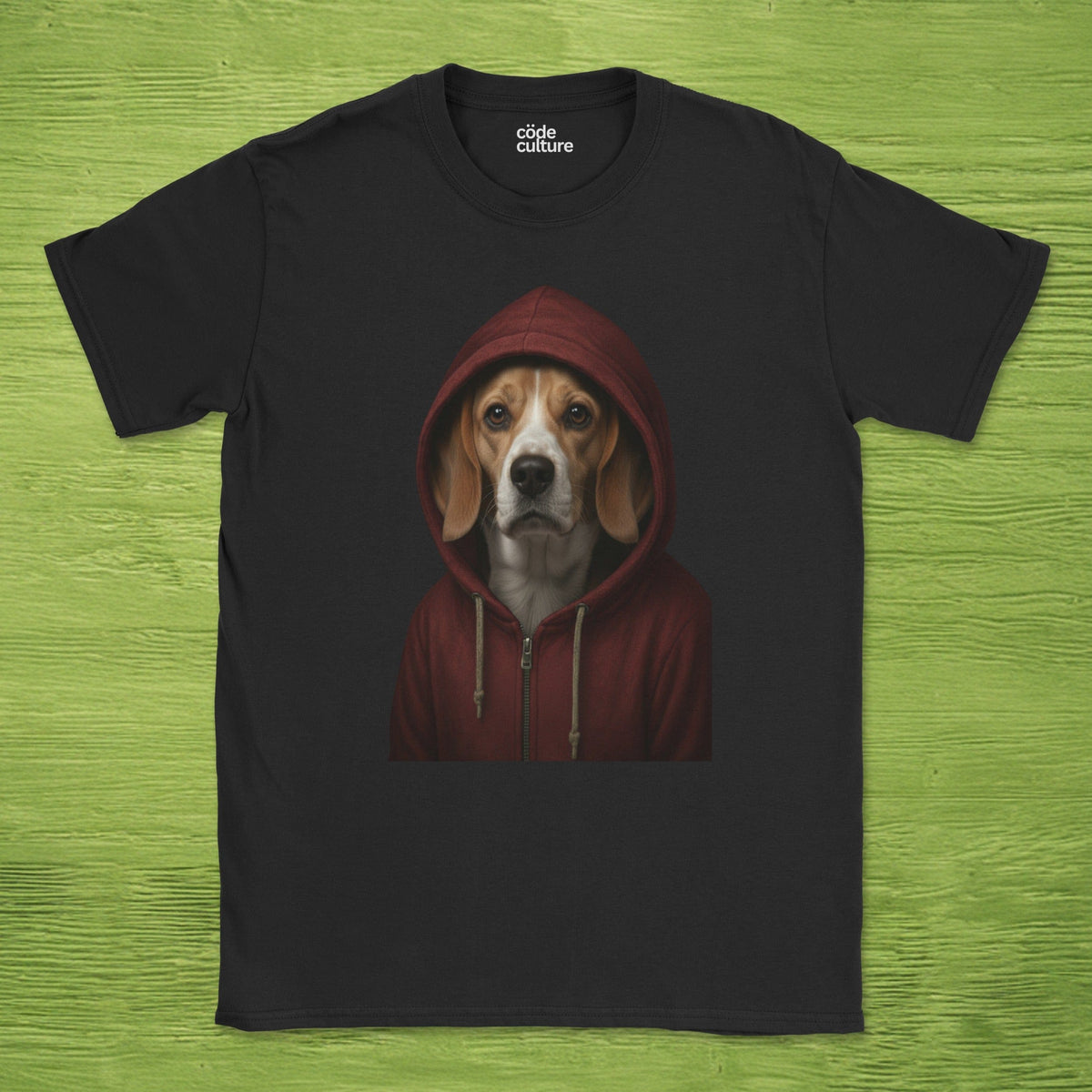 Code Culture dog in hoodie shirt funny programmer T-Shirt in Black — Code Culture developer clothing