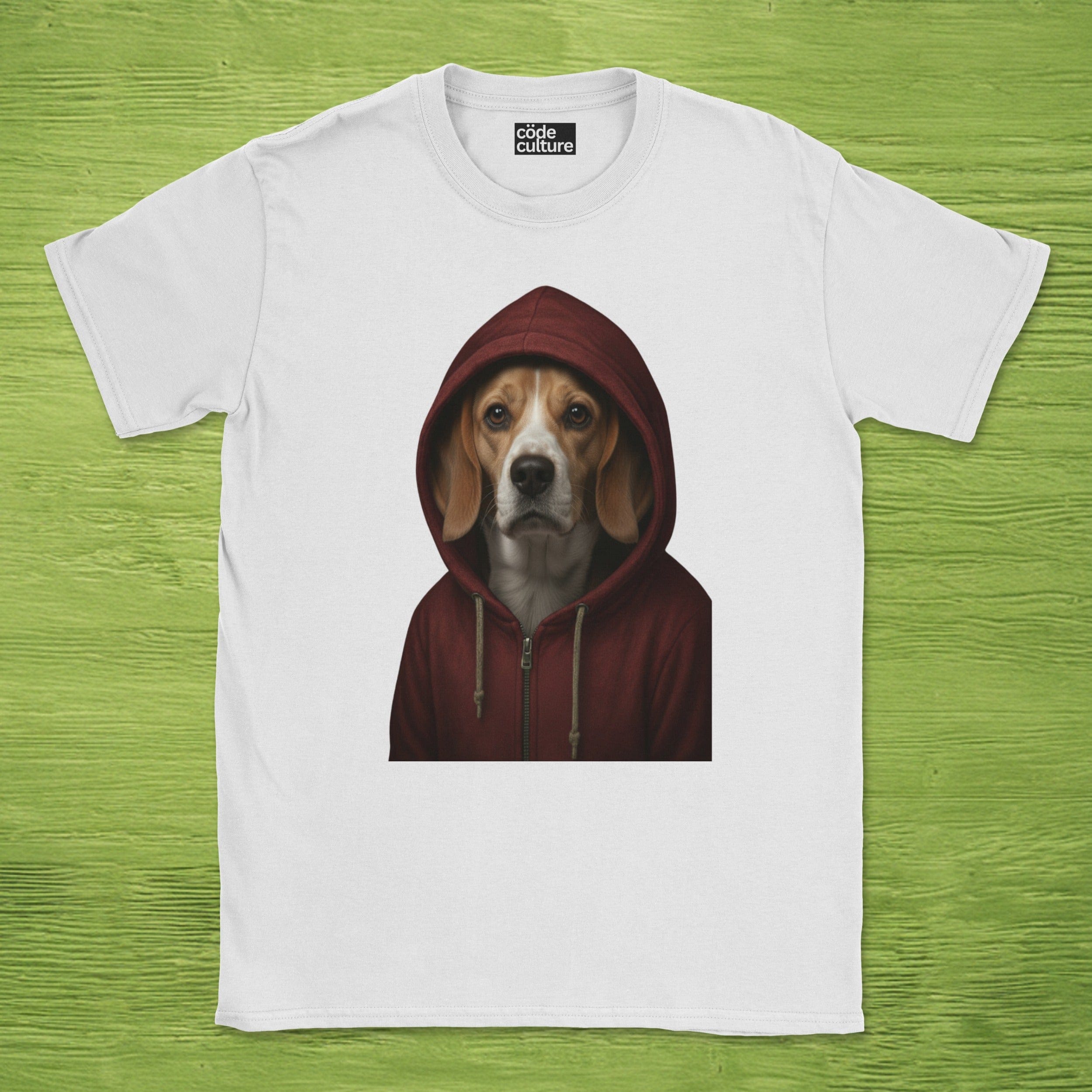 Code Culture dog in hoodie shirt funny programmer T-Shirt in White — Code Culture developer clothing