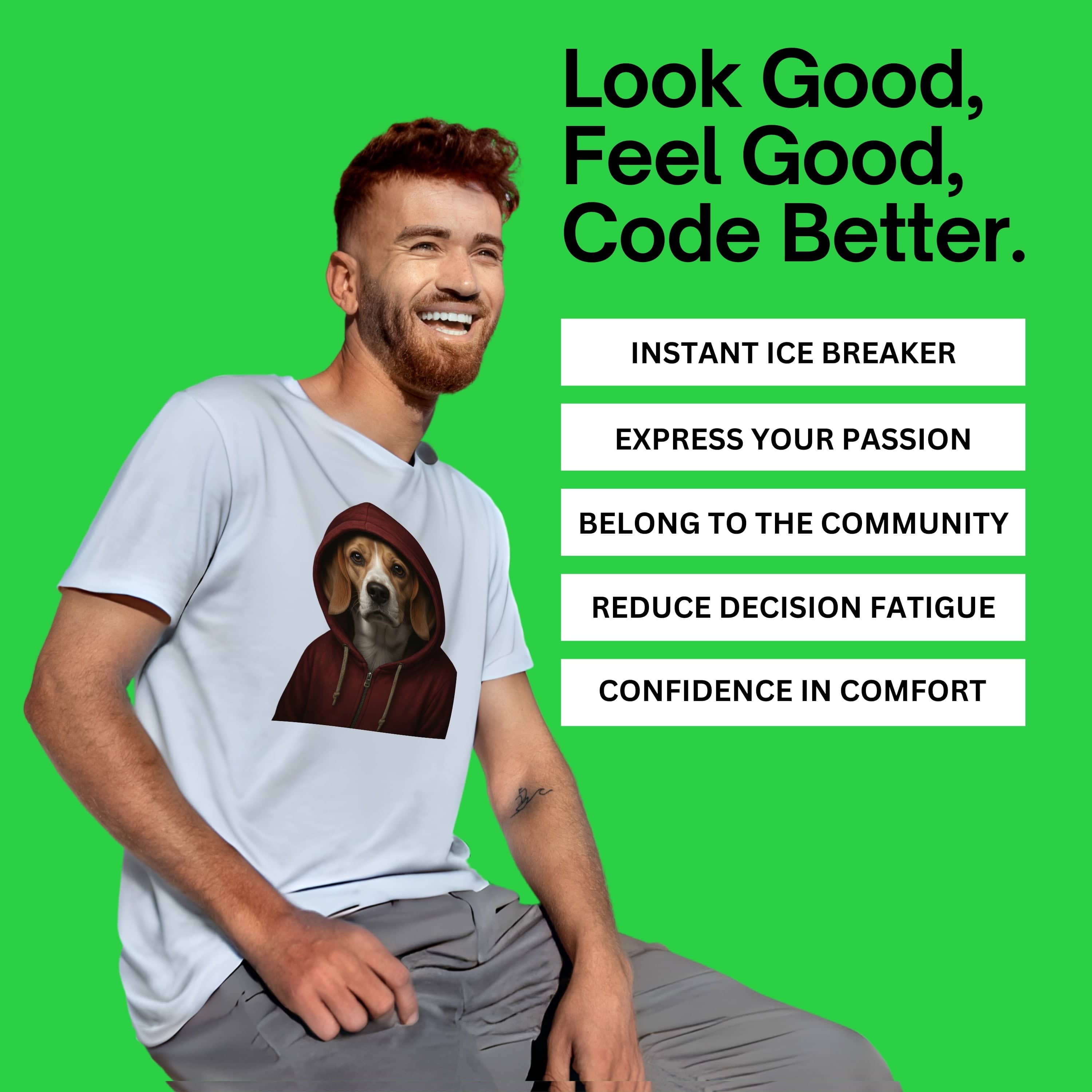Code Culture dog in hoodie shirt funny programmer T-Shirt in Dark Chocolate — Code Culture developer clothing