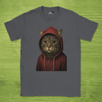 Code Culture cat in hoodie shirt funny programmer T-Shirt in Dark Heather Grey — Code Culture developer clothing
