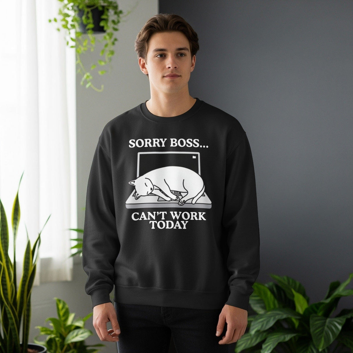 Code Culture sorry boss cant work today cat sweatshirt funny programmer Sweatshirt in S — Code Culture developer clothing