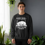 Code Culture sorry boss cant work today cat sweatshirt funny programmer Sweatshirt in S — Code Culture developer clothing