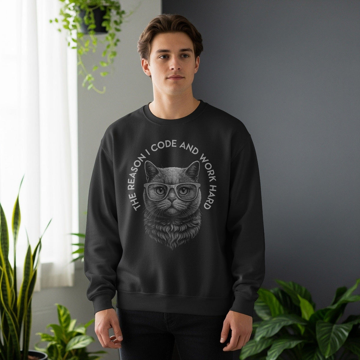 Code Culture the reason i code cat sweatshirt funny programmer Sweatshirt in S — Code Culture developer clothing