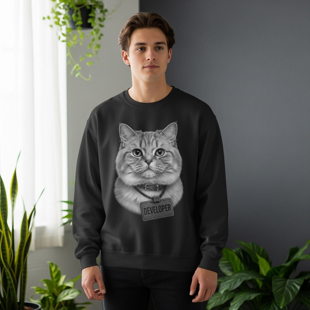 Code Culture cat developer sweatshirt funny programmer Sweatshirt in S — Code Culture developer clothing