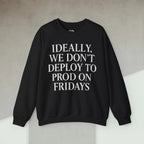 Code Culture ideally we dont deploy to prod on fridays Sweatshirt funny programmer Sweatshirt in S — Code Culture developer clothing