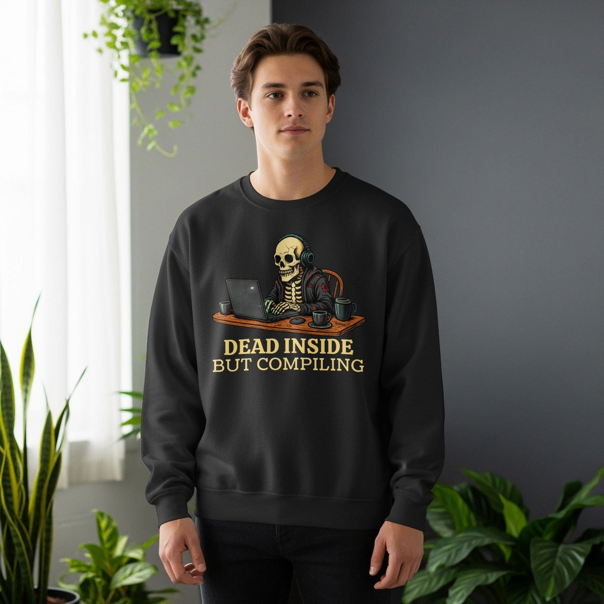 Code Culture dead inside but compiling sweatshirt funny programmer Sweatshirt in S — Code Culture developer clothing