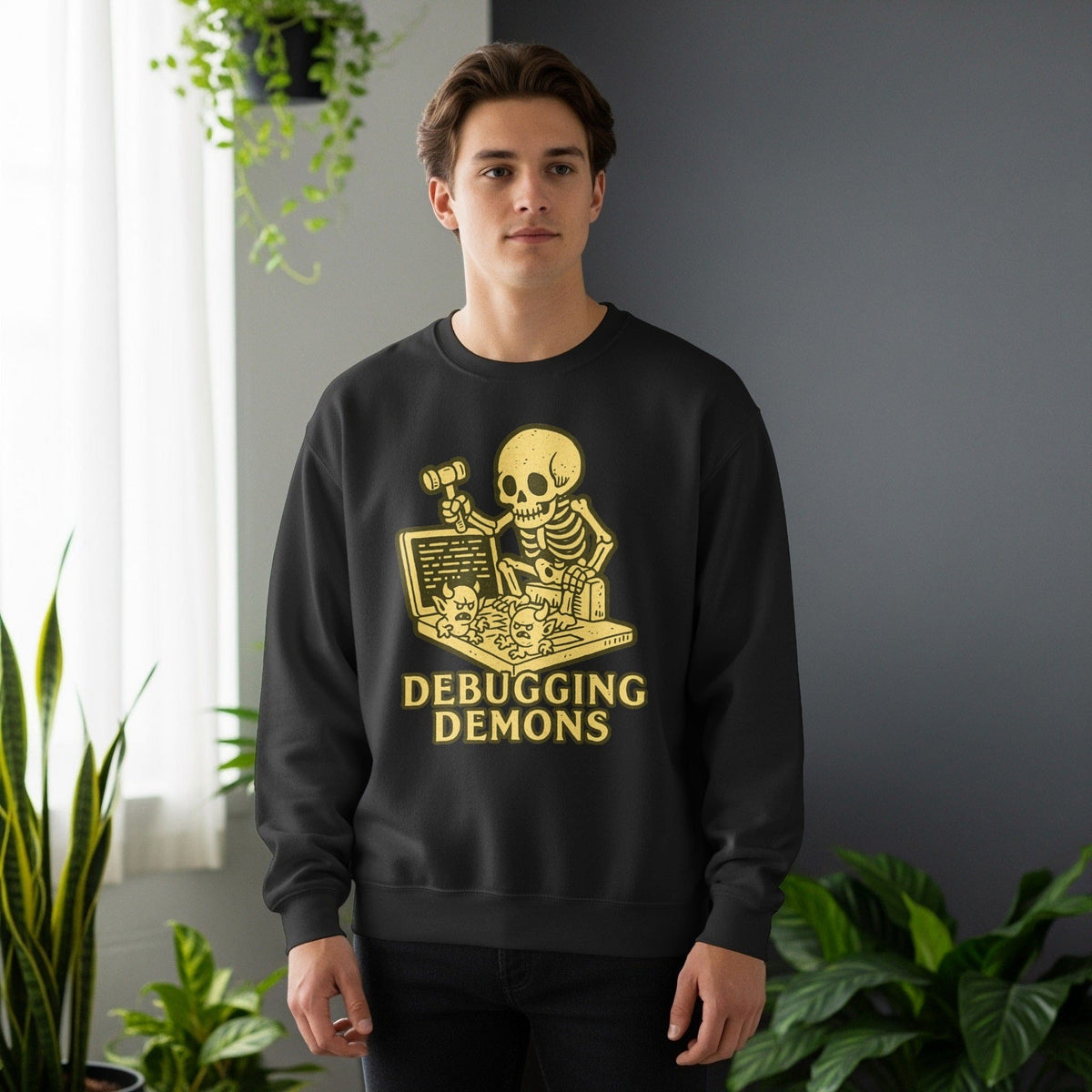 Code Culture debugging demons sweatshirt funny programmer Sweatshirt in S — Code Culture developer clothing