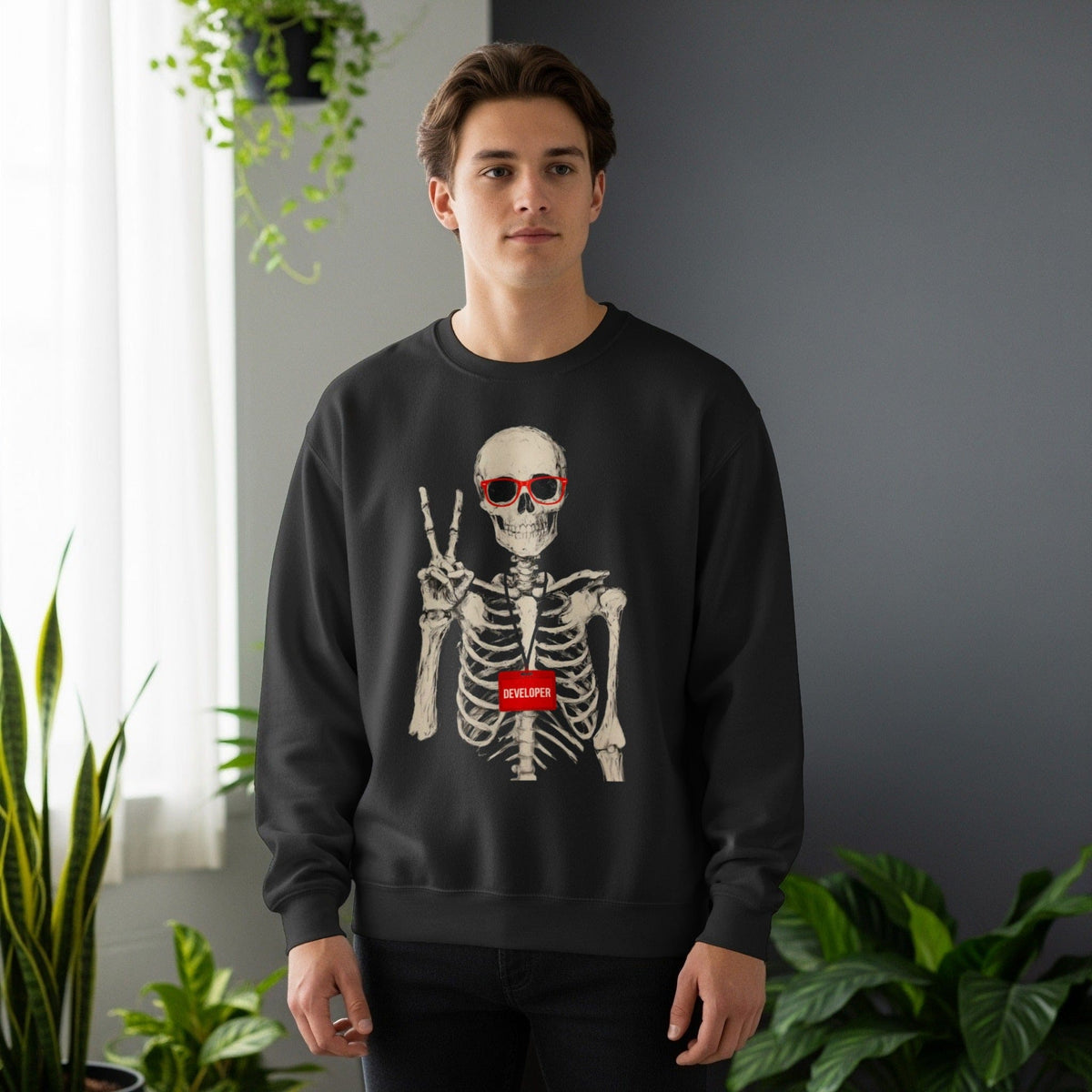 Code Culture skeleton developer sweatshirt funny programmer Sweatshirt in S — Code Culture developer clothing