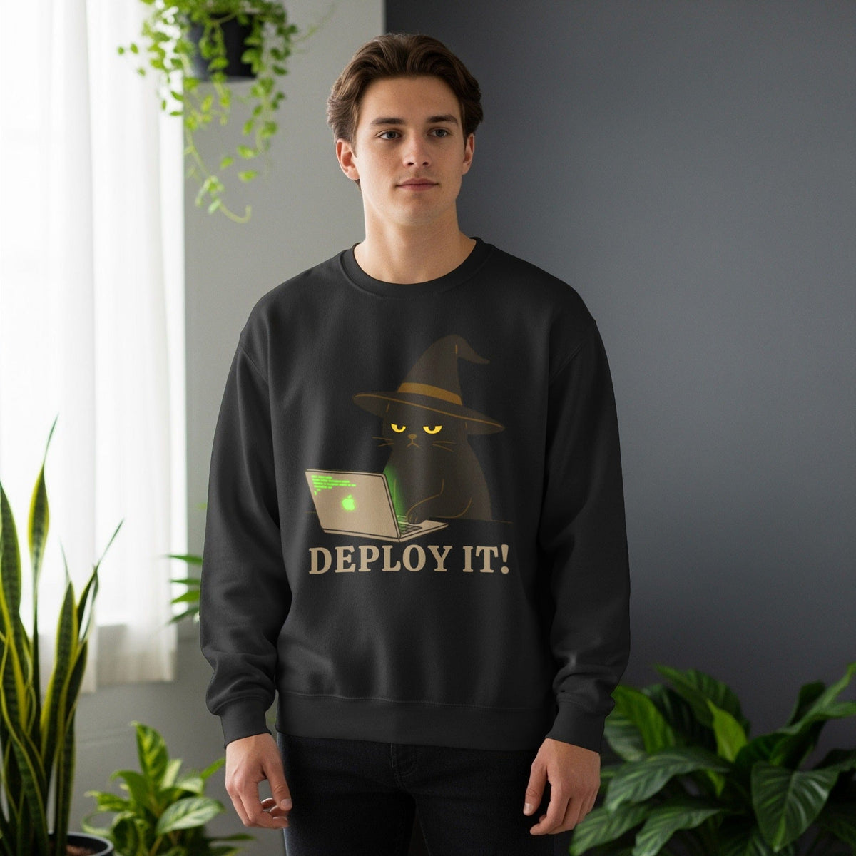Code Culture deploy it cat sweatshirt funny programmer Sweatshirt in S — Code Culture developer clothing