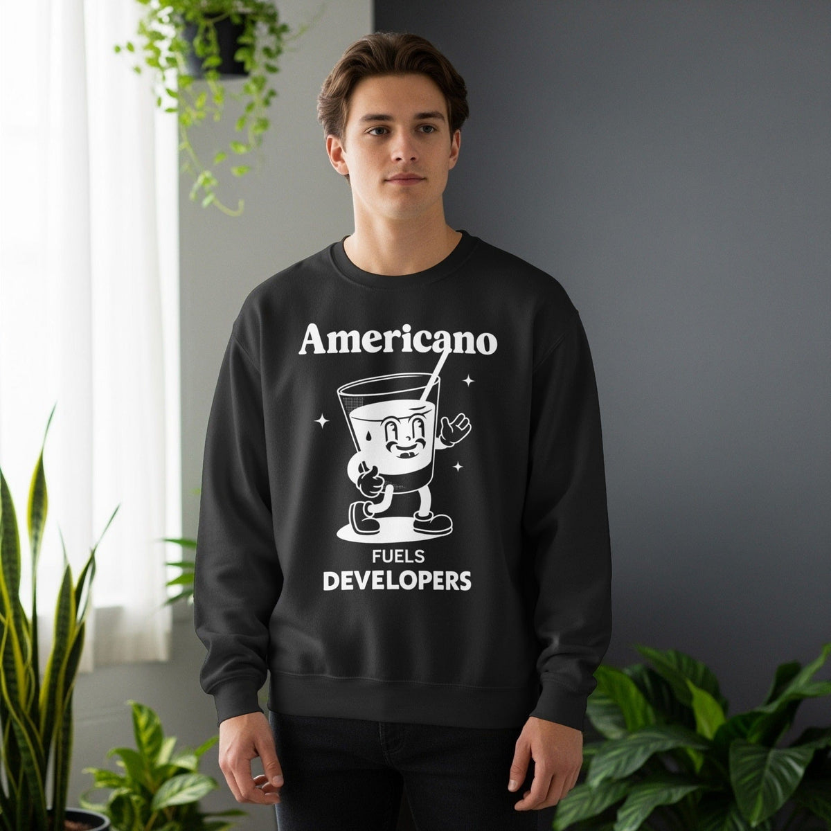 Code Culture americano fueling developers sweatshirt funny programmer Sweatshirt in S — Code Culture developer clothing