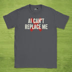Code Culture ai cant replace me shirt funny programmer T-Shirt in Dark Heather Grey — Code Culture developer clothing