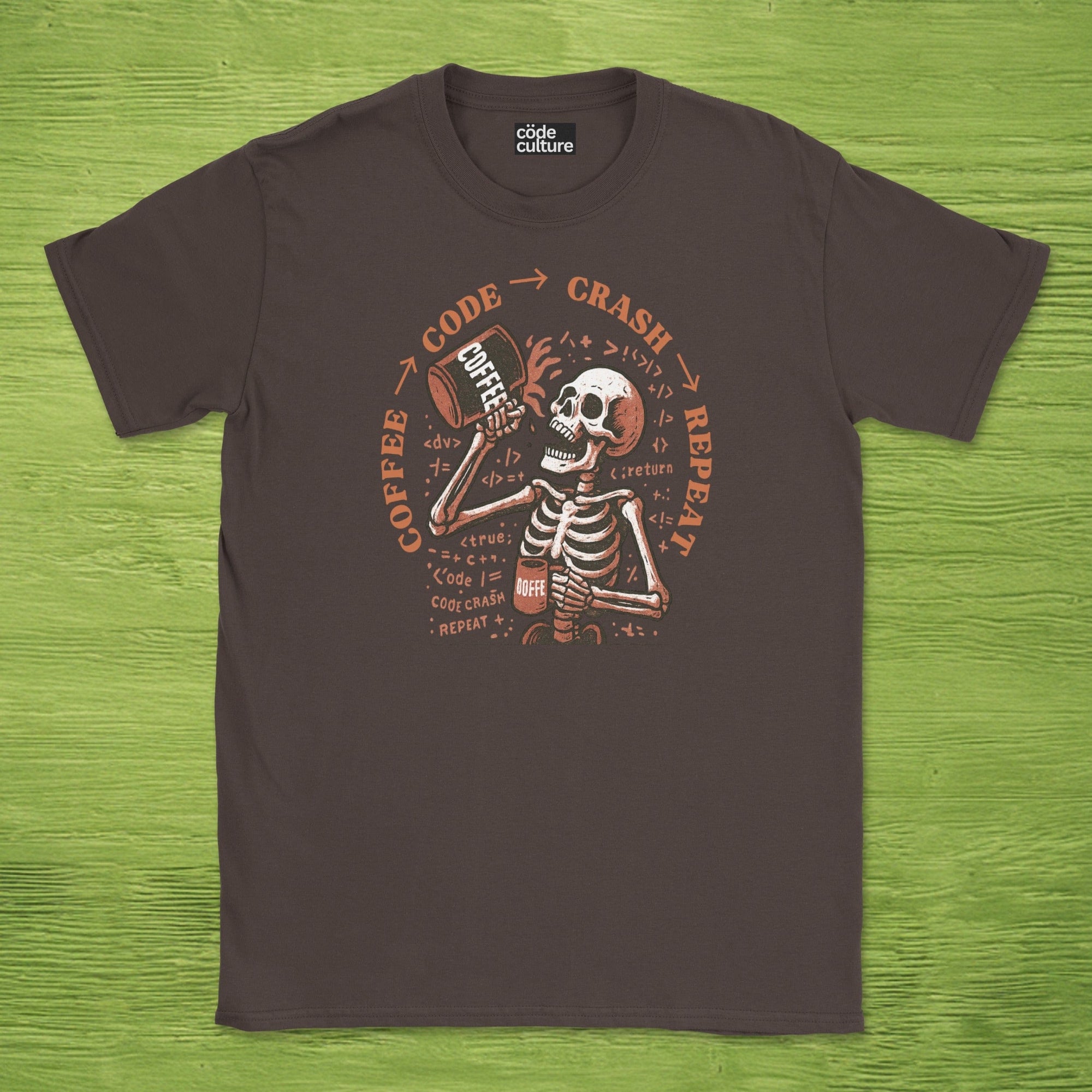 coffee code crash repeat skeleton shirt