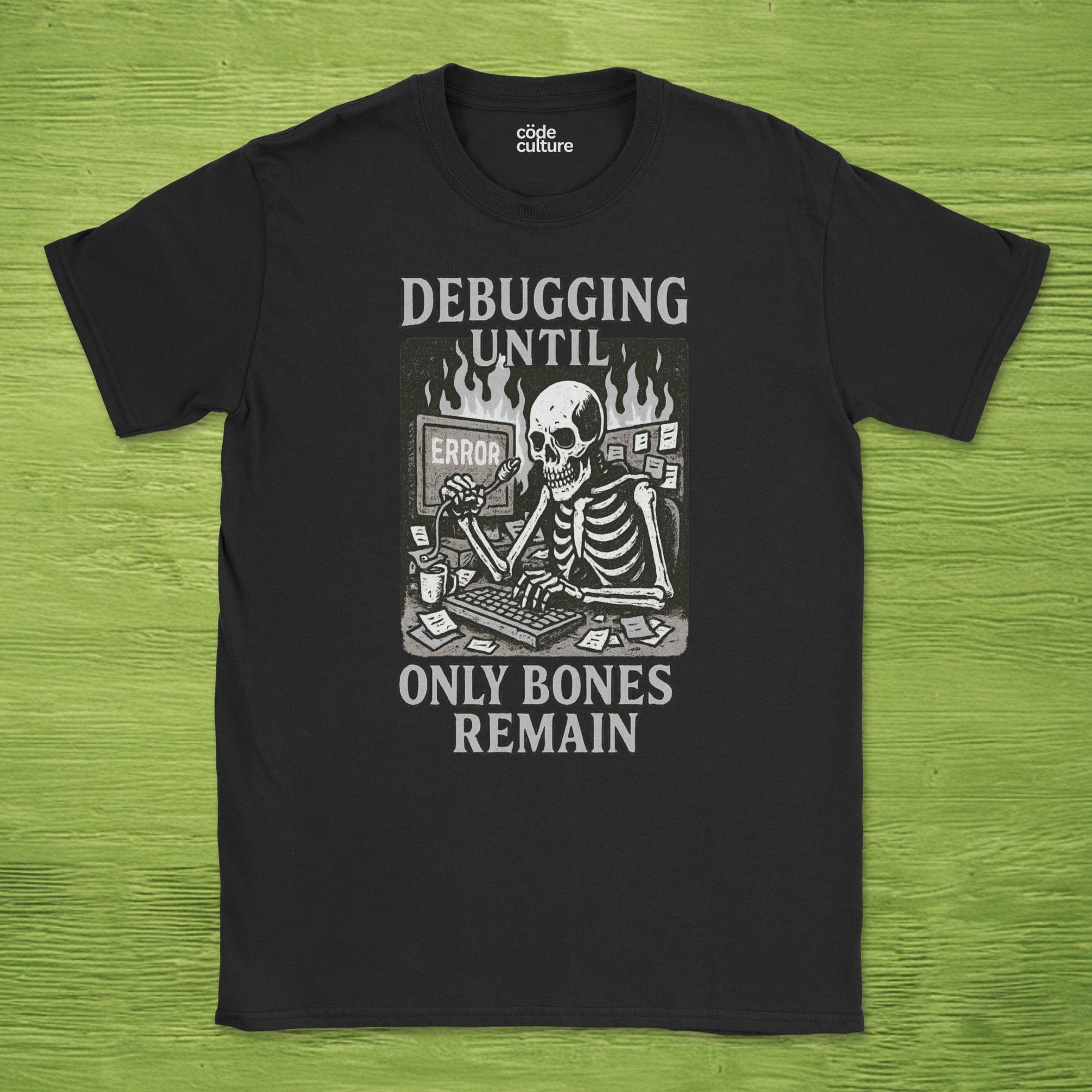 debugging until only bones remain skeleton shirt