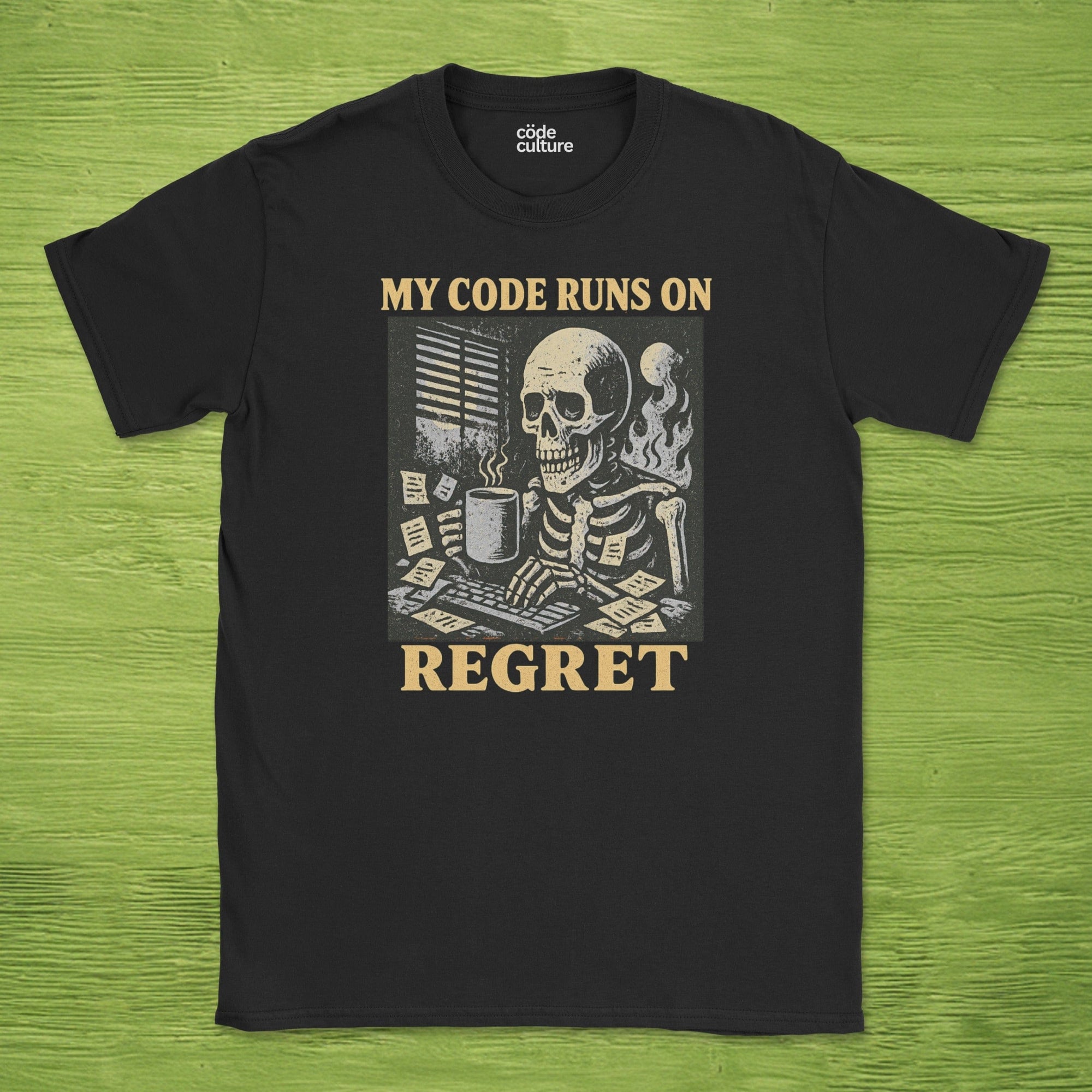 my code runs on regret skeleton shirt