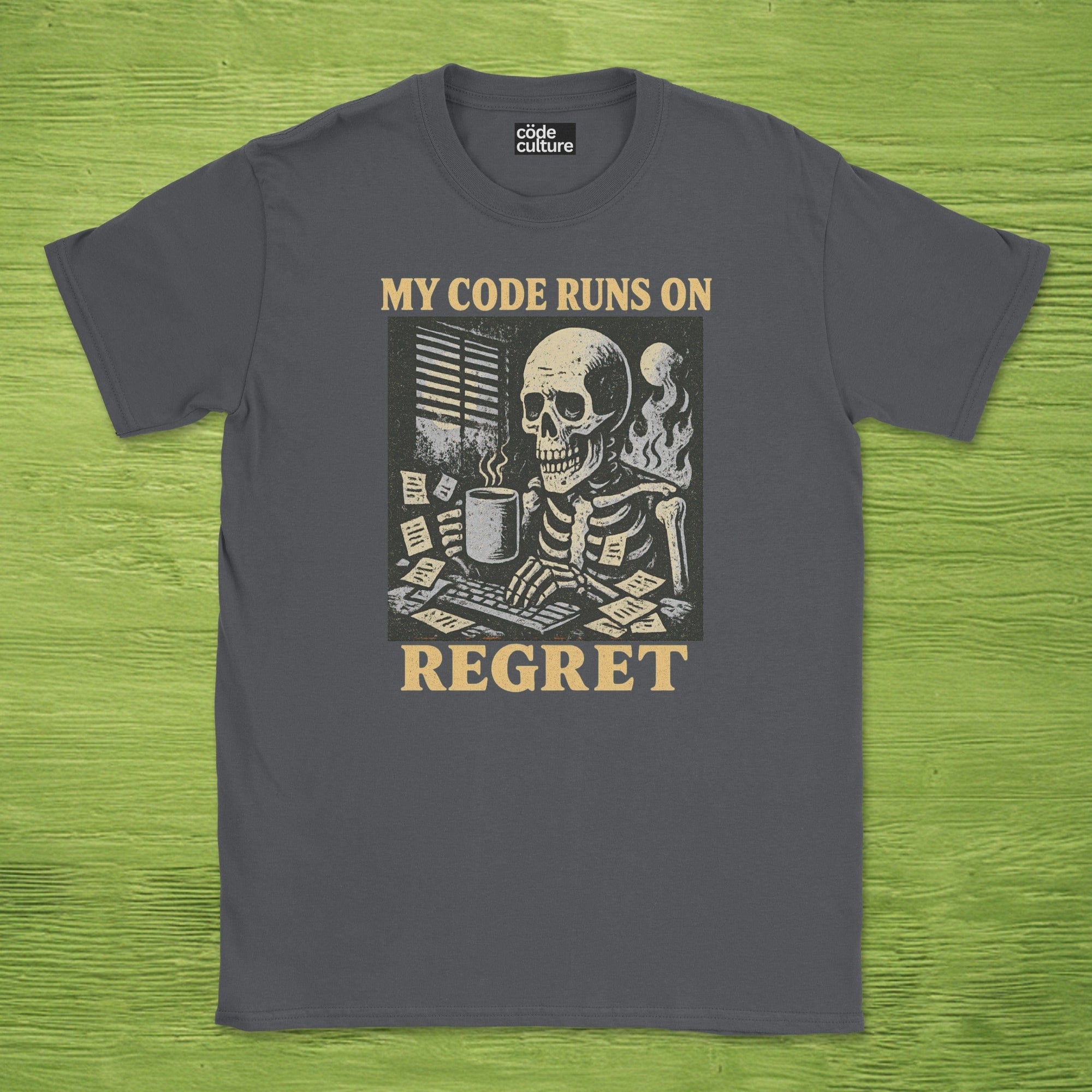 my code runs on regret skeleton shirt