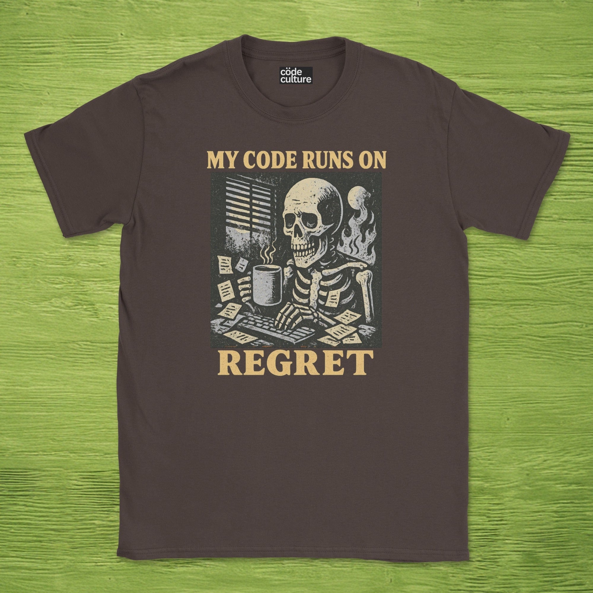 my code runs on regret skeleton shirt