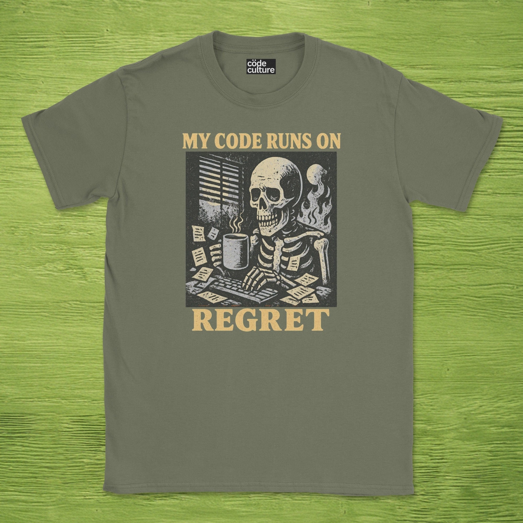 my code runs on regret skeleton shirt
