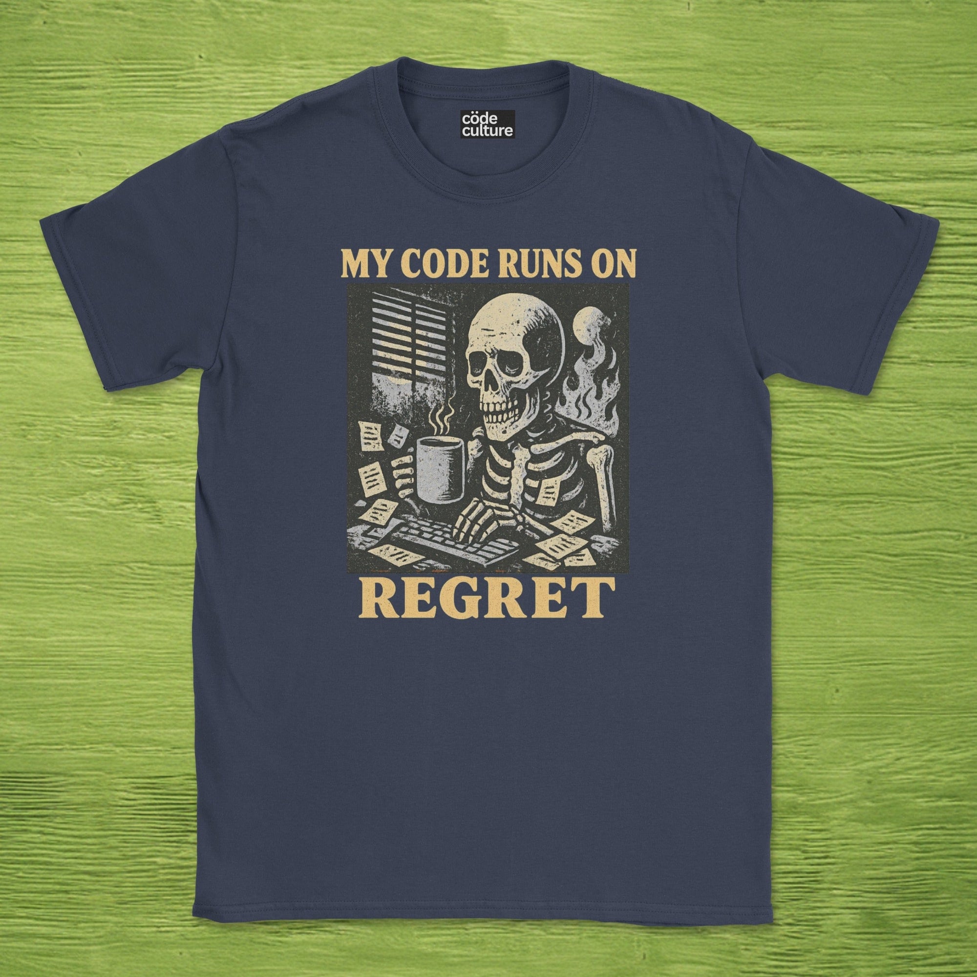 my code runs on regret skeleton shirt