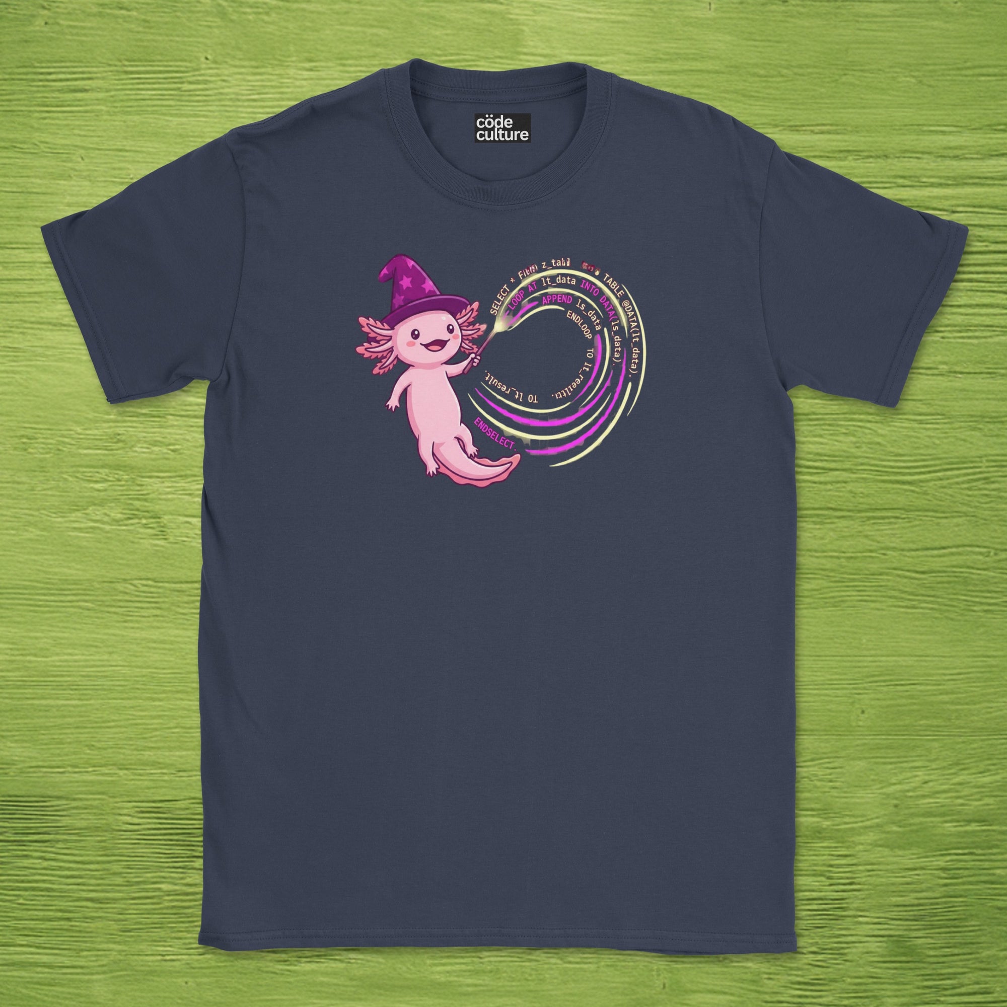 wizard axolotl coder shirt