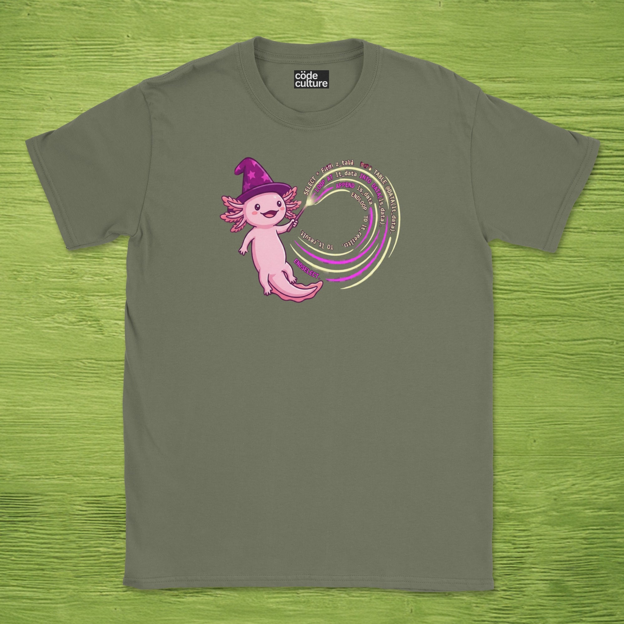 wizard axolotl coder shirt