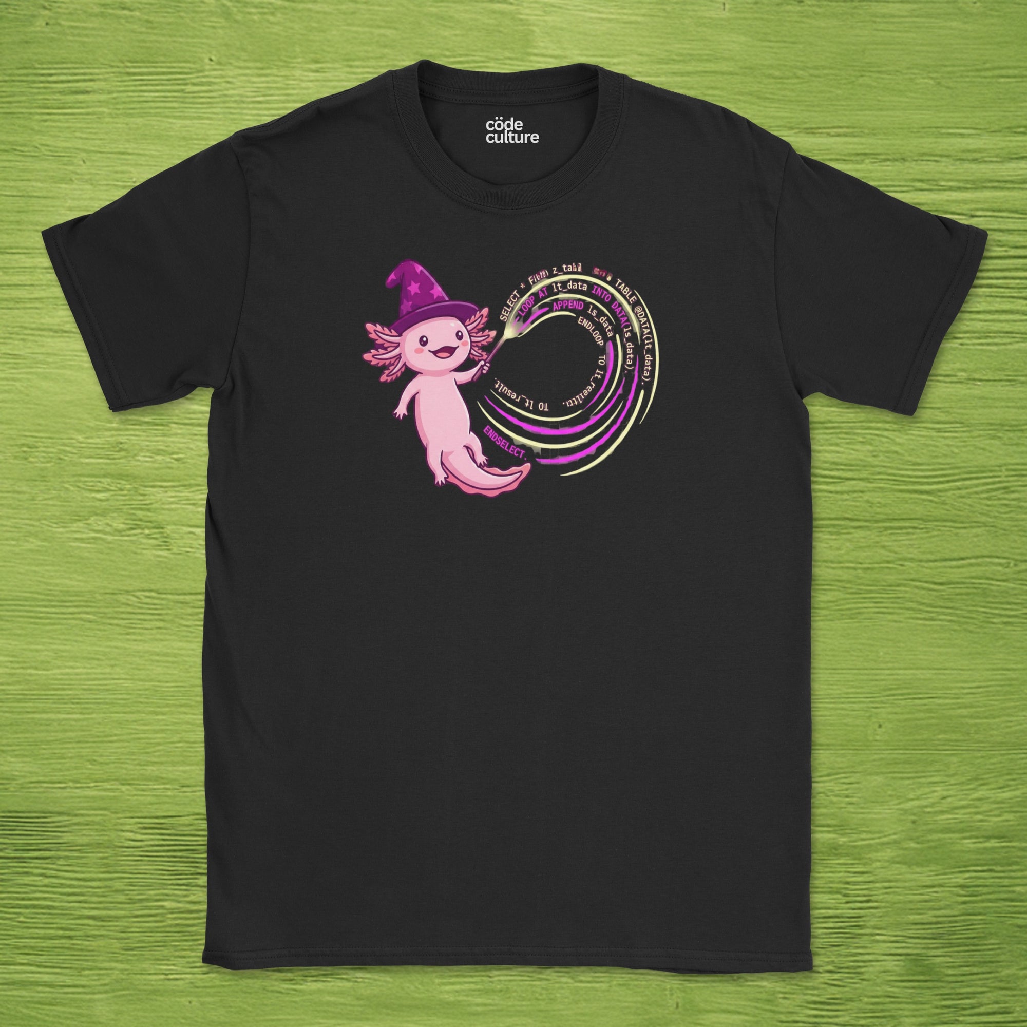 wizard axolotl coder shirt