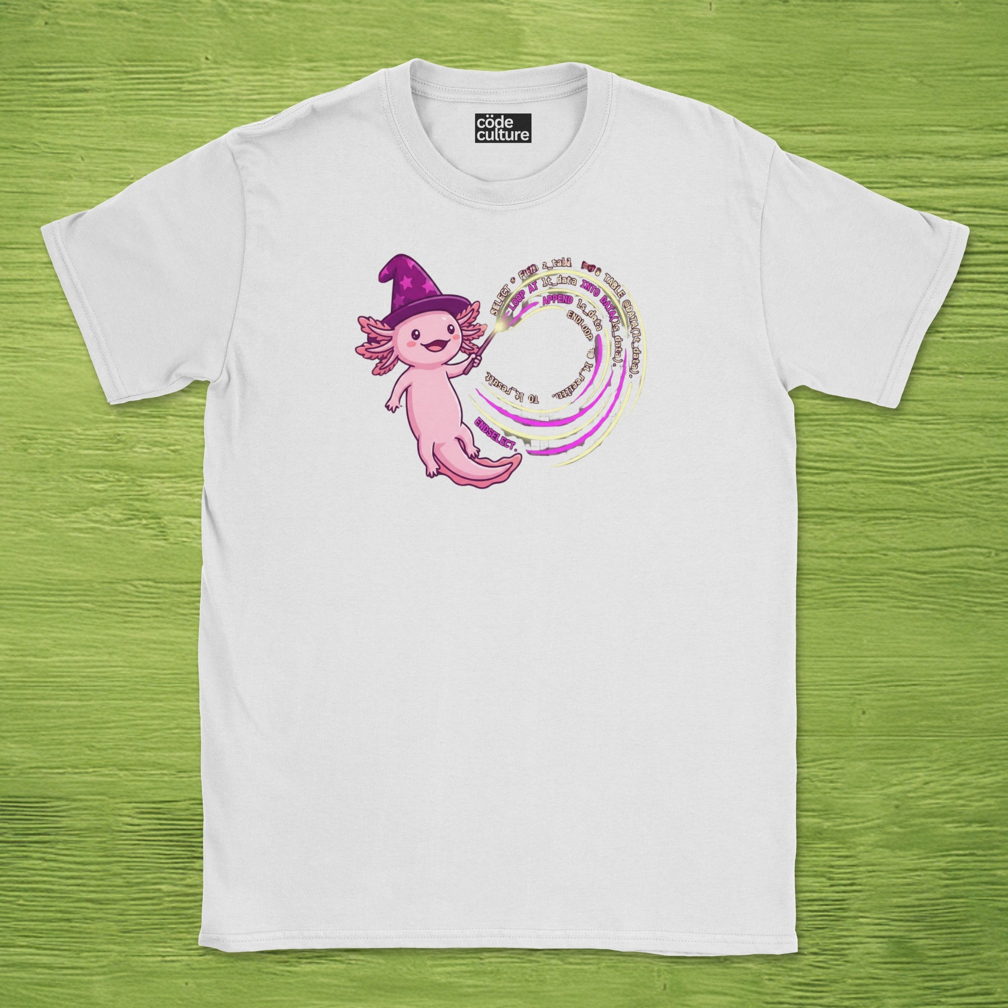 wizard axolotl coder shirt
