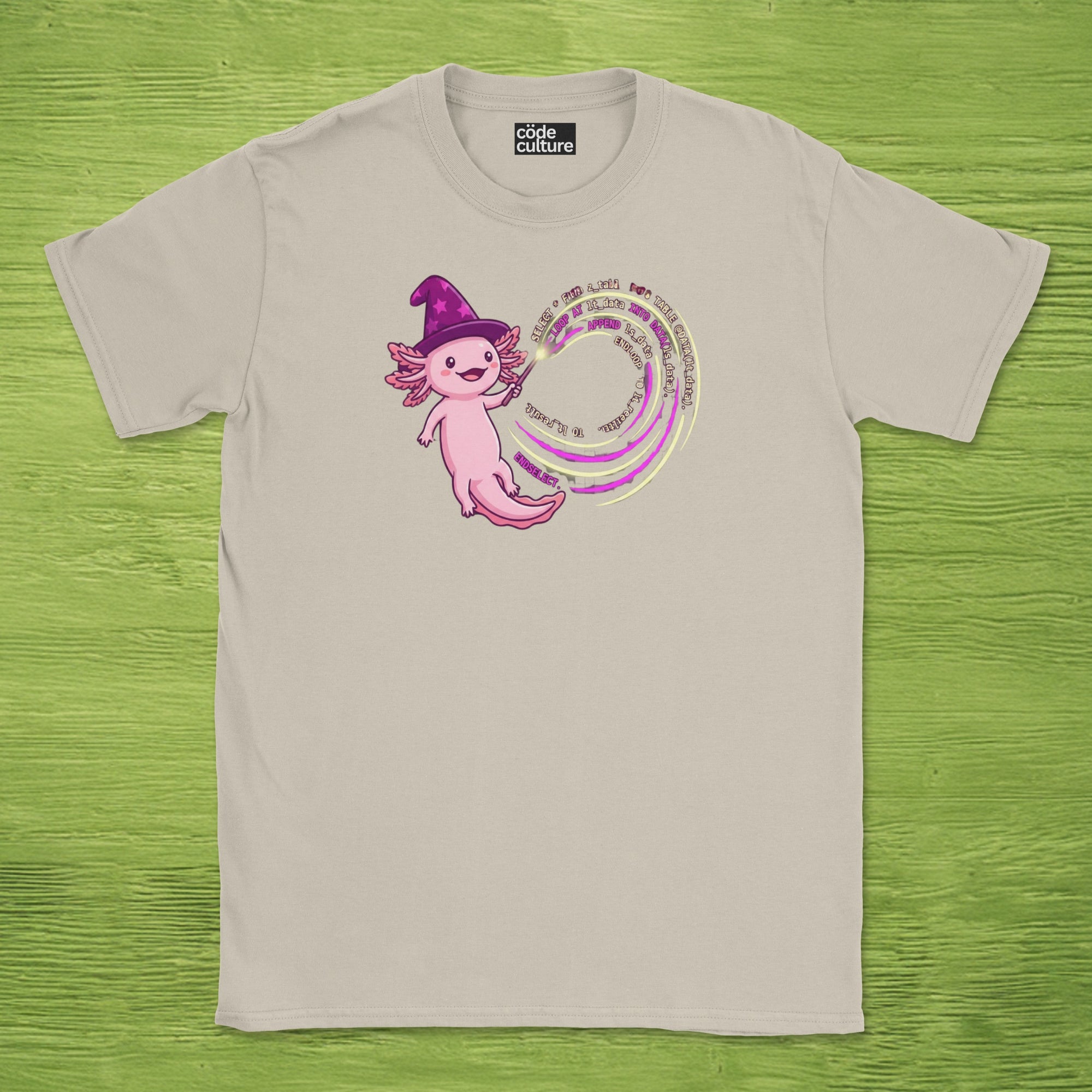 wizard axolotl coder shirt