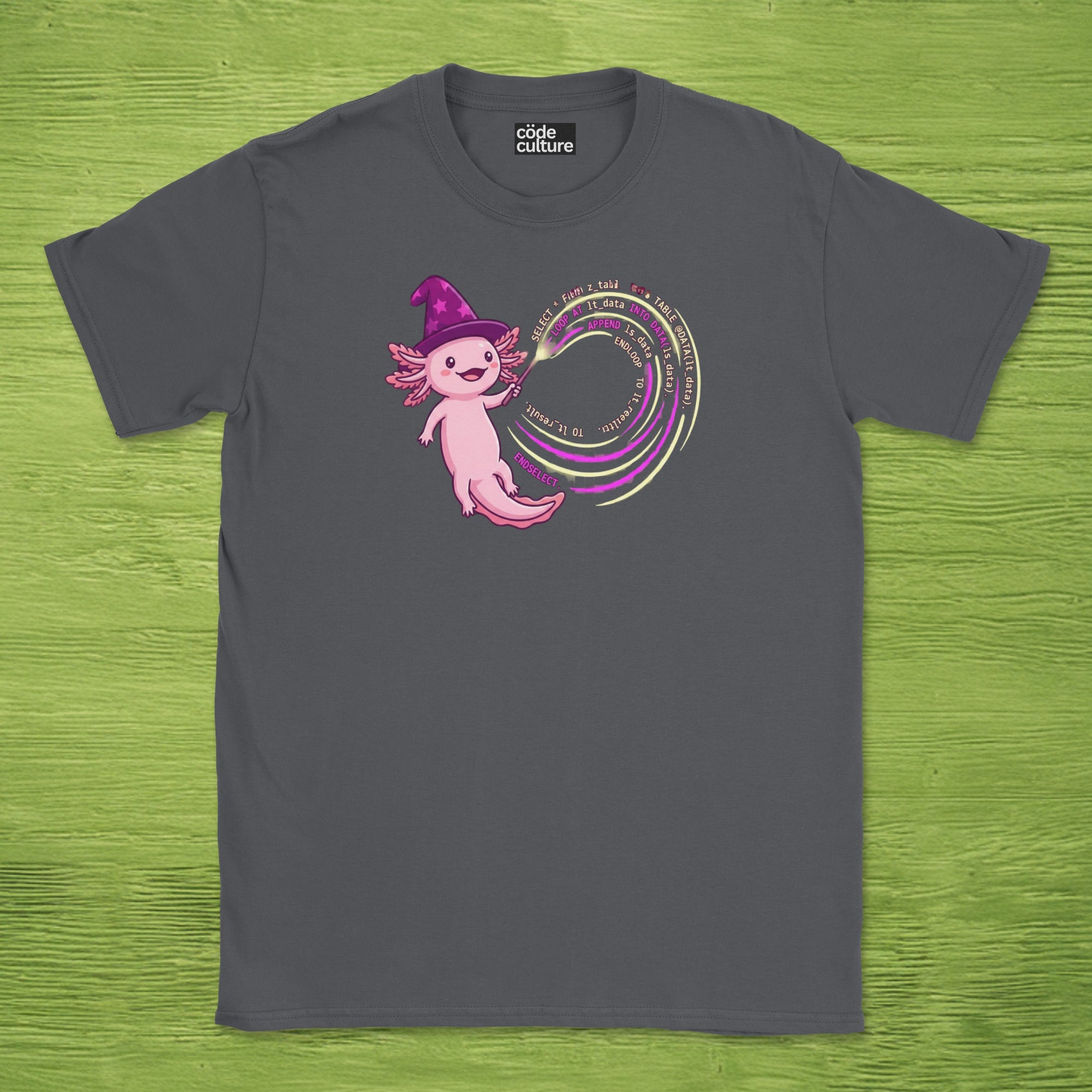 wizard axolotl coder shirt