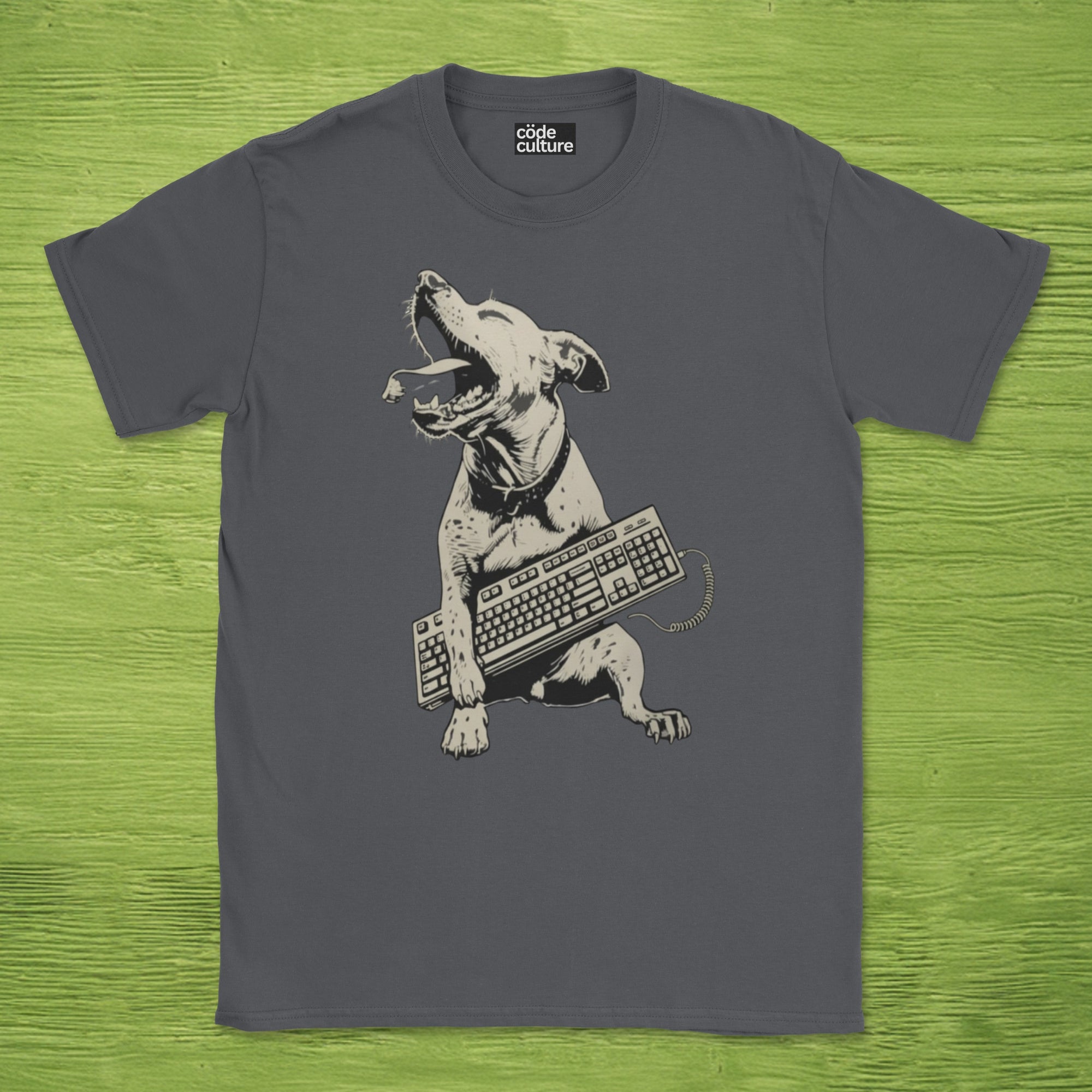 dog holding keyboard shirt