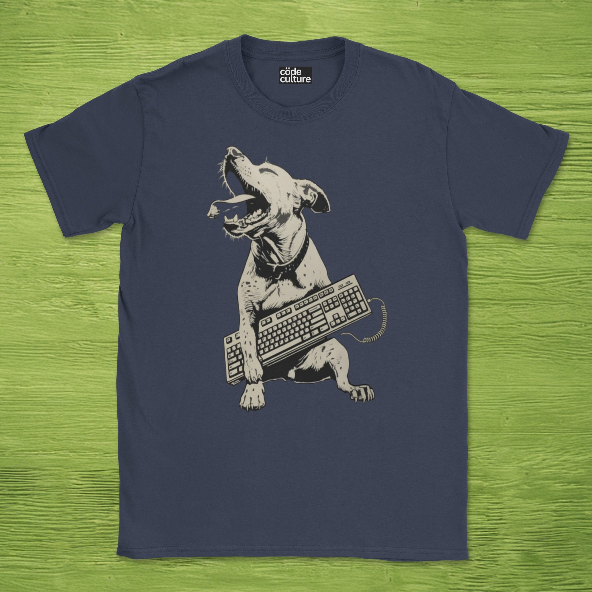 dog holding keyboard shirt