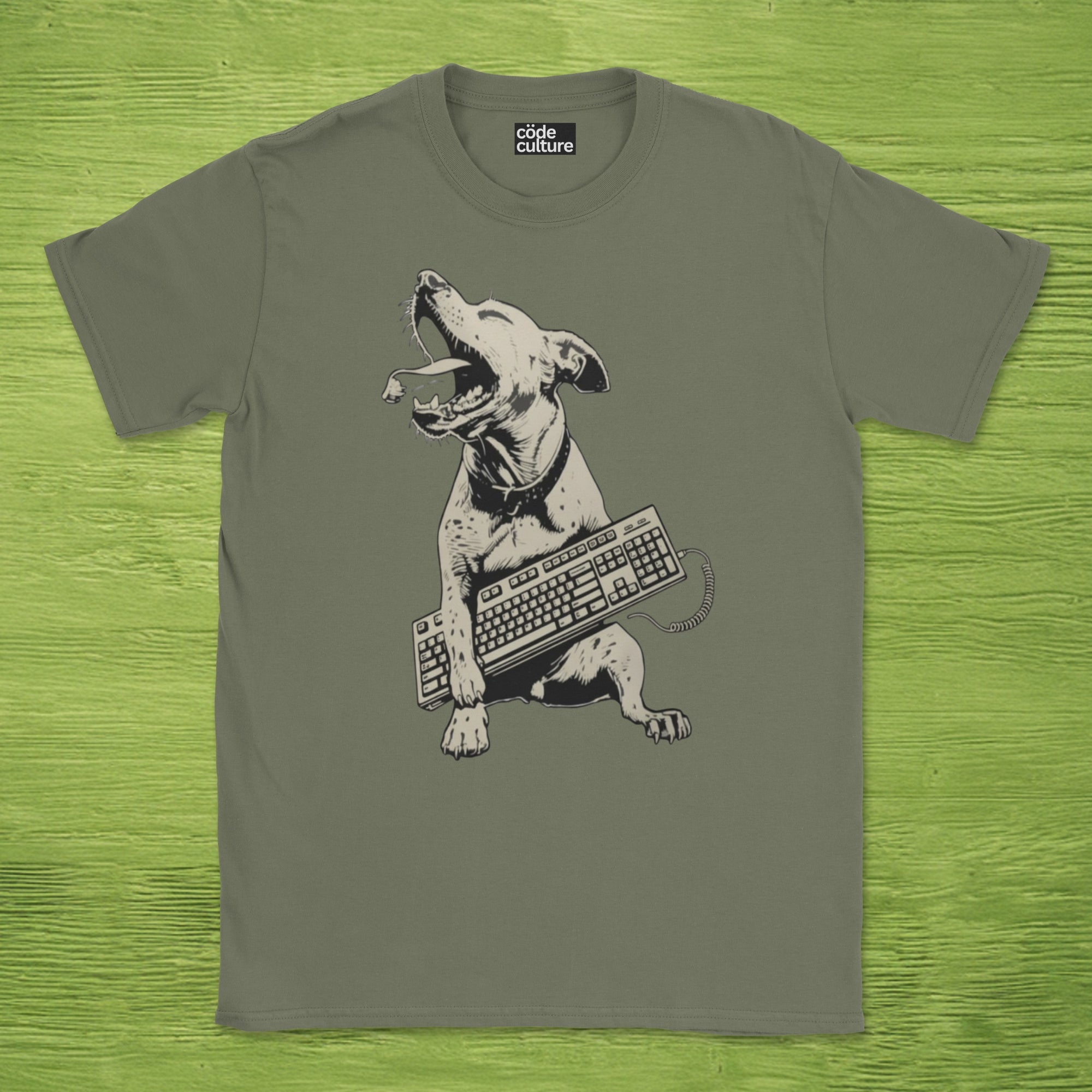 dog holding keyboard shirt