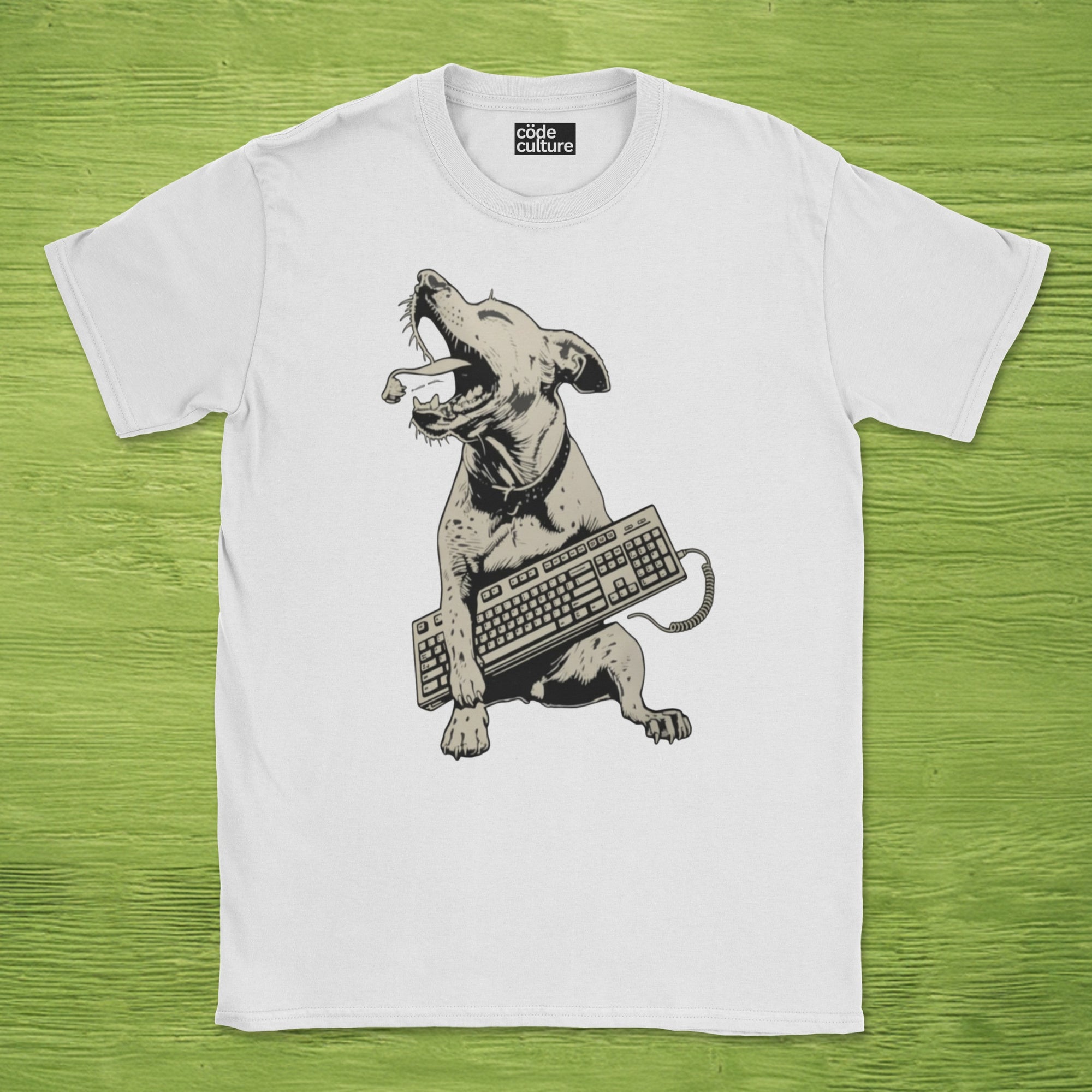dog holding keyboard shirt