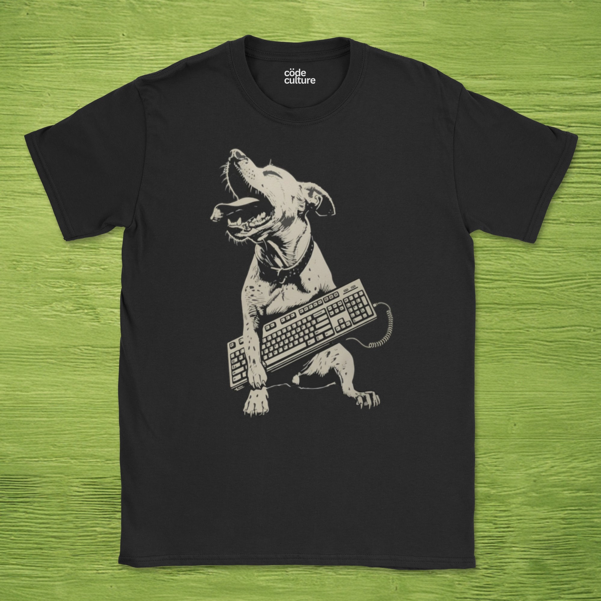 dog holding keyboard shirt
