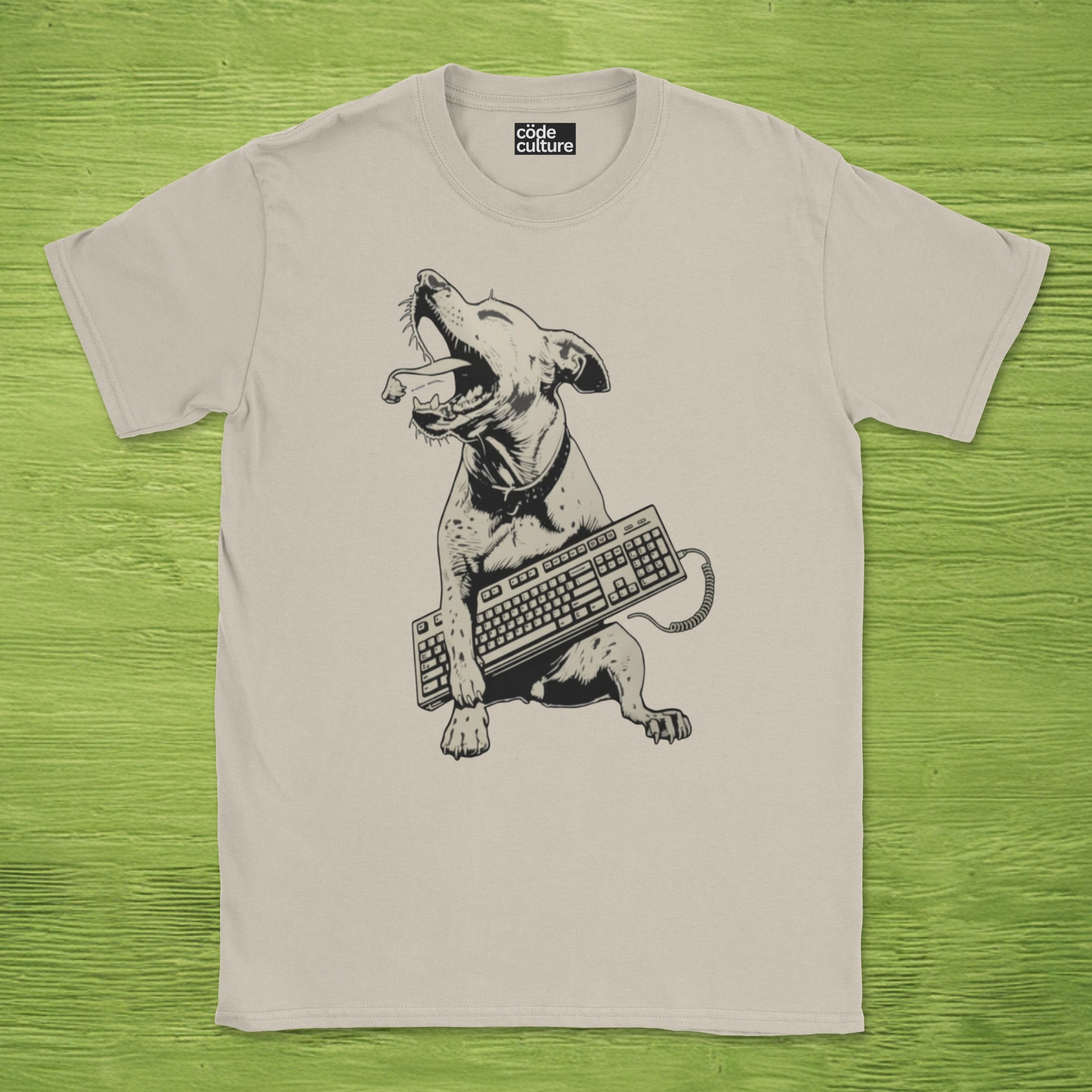 dog holding keyboard shirt