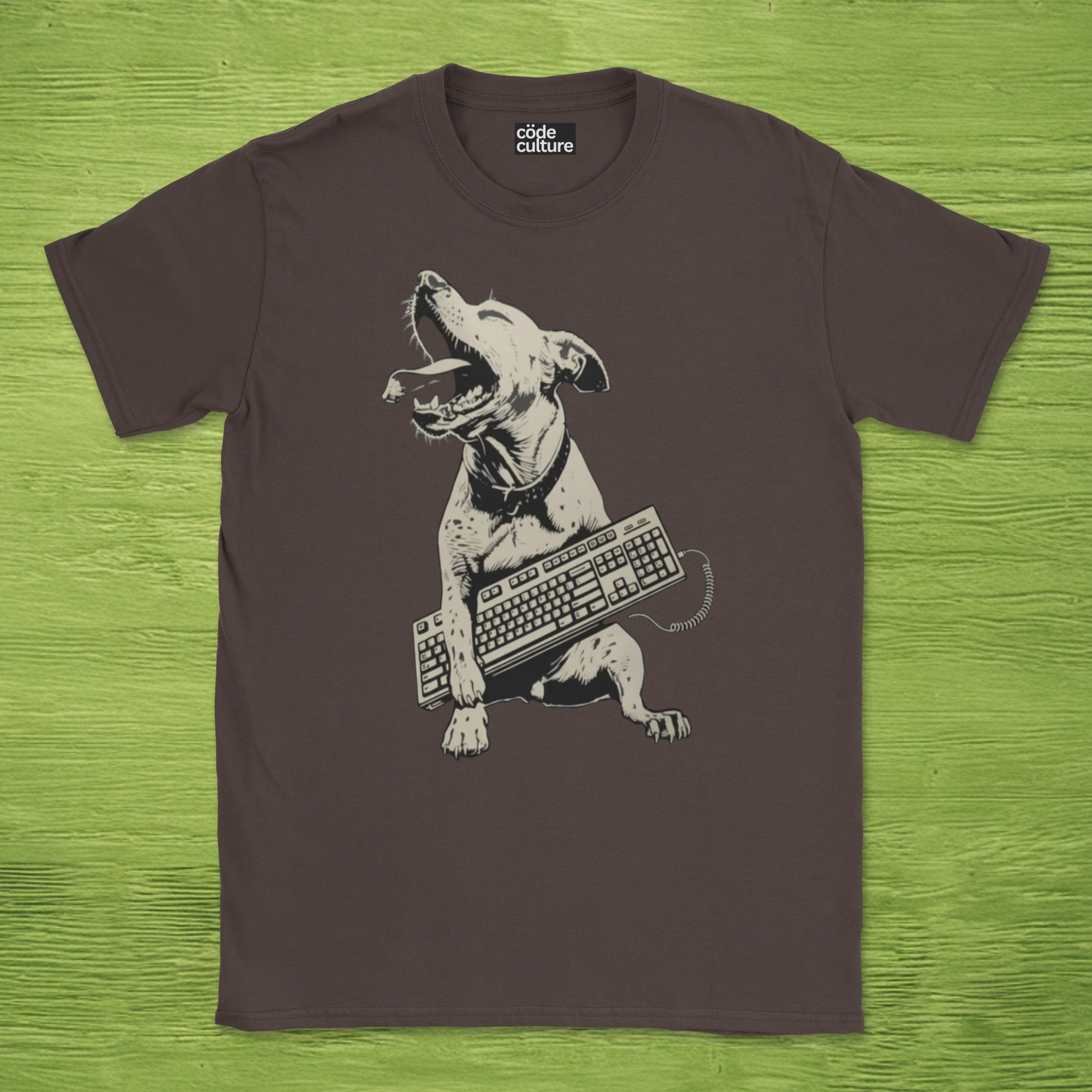 dog holding keyboard shirt